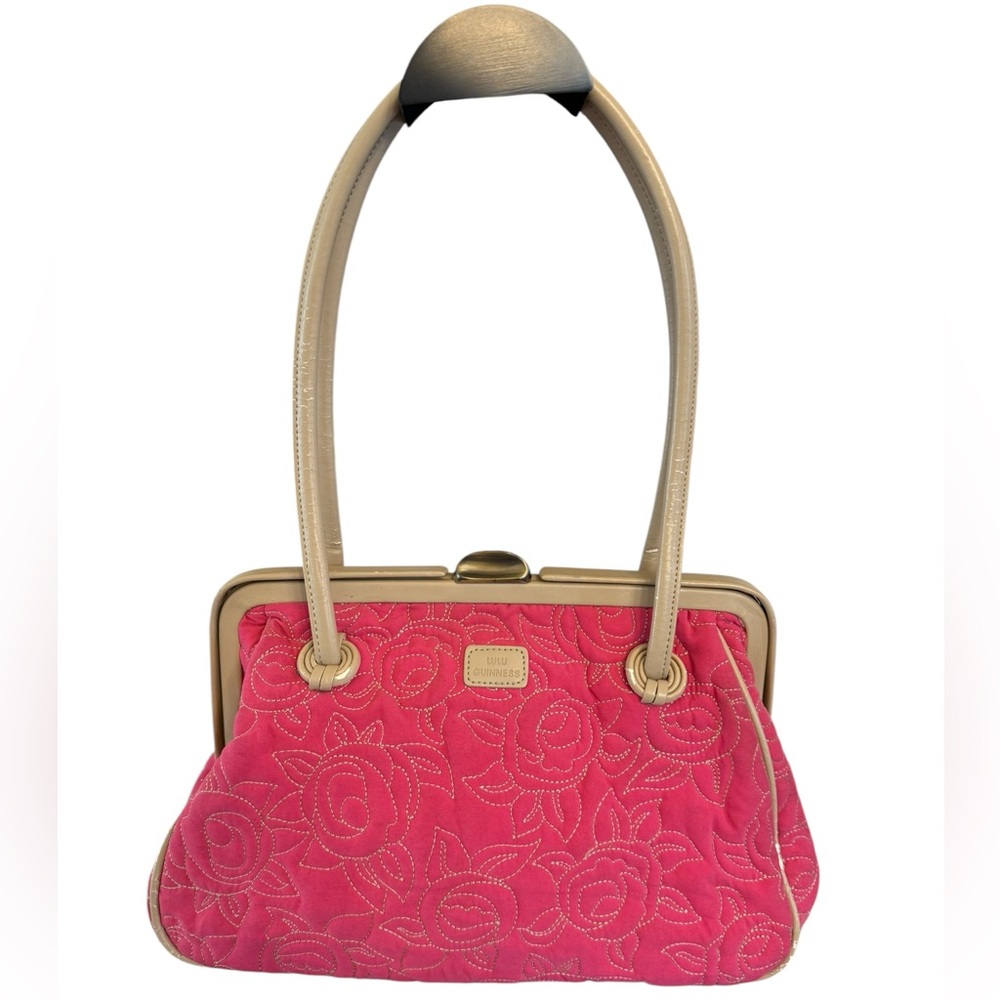 LULU GUINNESS Pink Rose Embroidery Shoulder Bag w Dust Bag